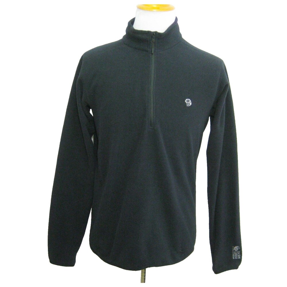 Mountain HardWear Fleece Sweatshirt Men's Solid Black 1/4 Zip Logo Sweater Shirt